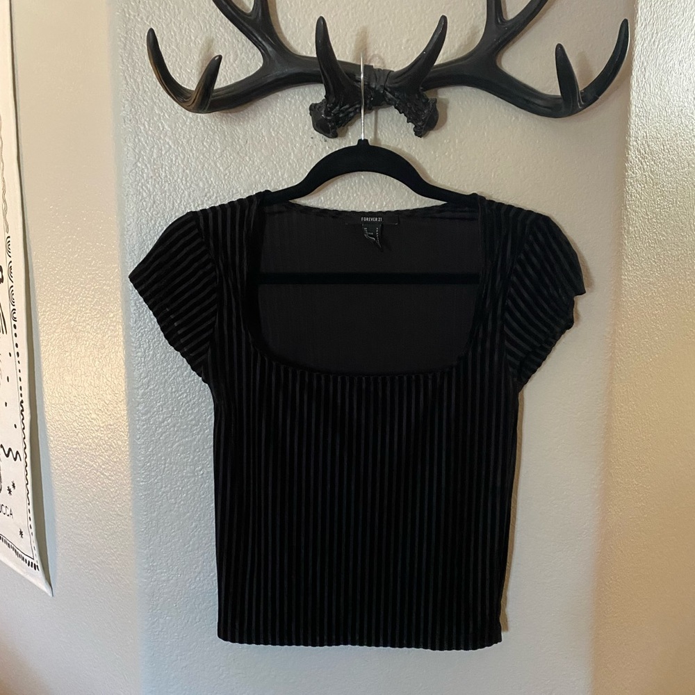 Forever 21 black velvet striped tee